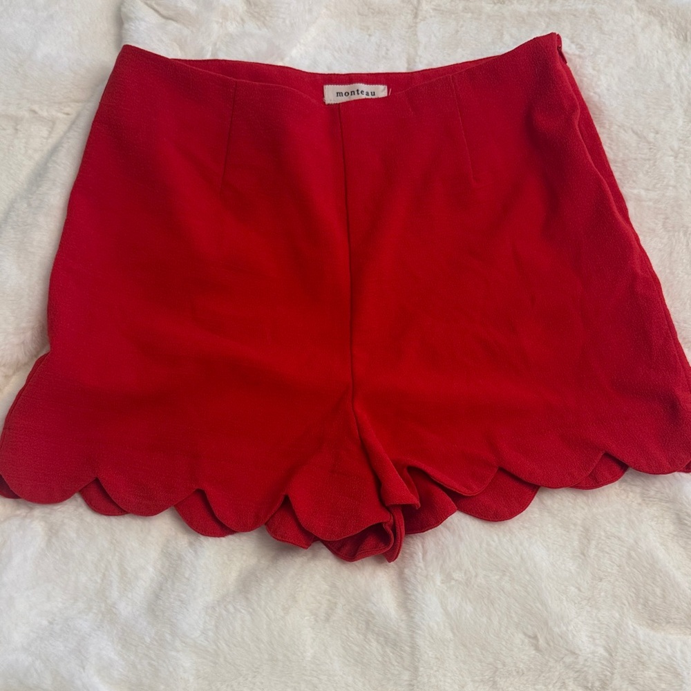 Monteau Red Scalloped High Waist Shorts